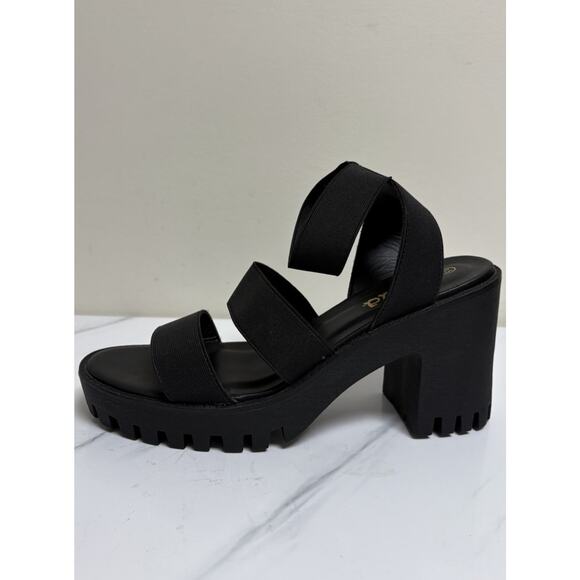 Mudd Shoes - Mudd Womens Y2K Black Platform Block Heel Sandals 8.5 Lug Sole Stretch Straps